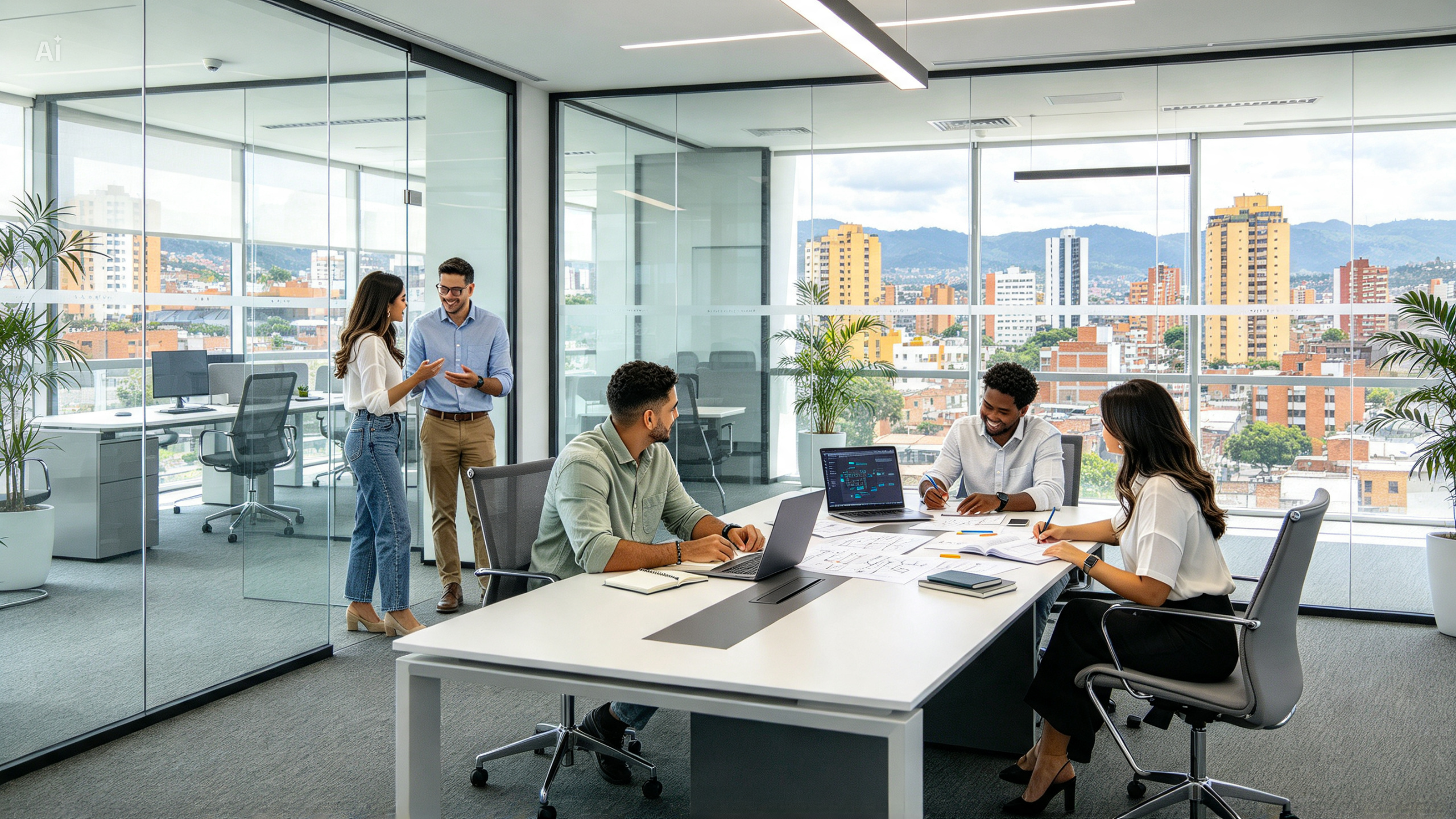 Imagen conceptual de un equipo revisando un proyecto en una oficina